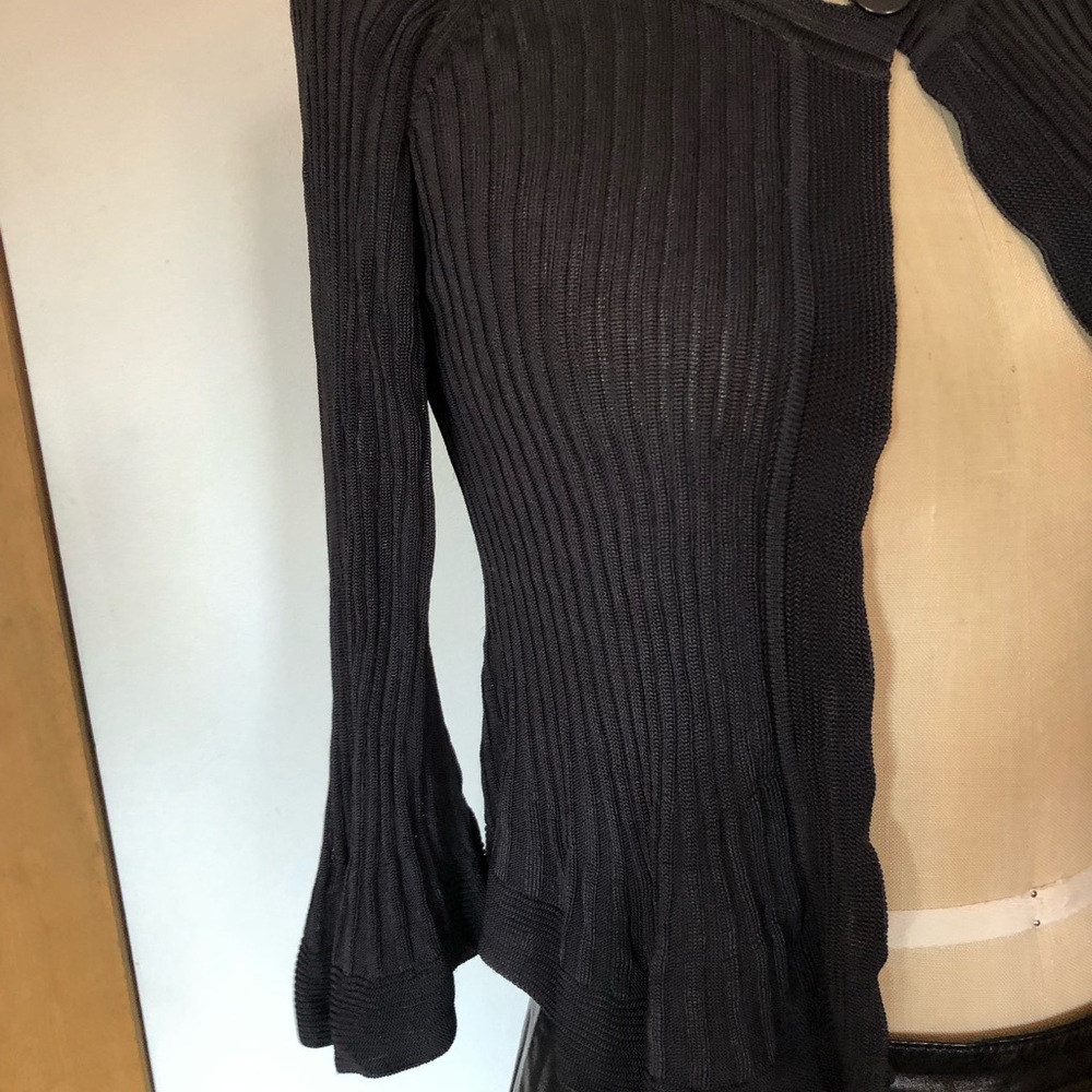 Women’s Black Ribbed Single-Button Cardigan - Picture 11 of 11